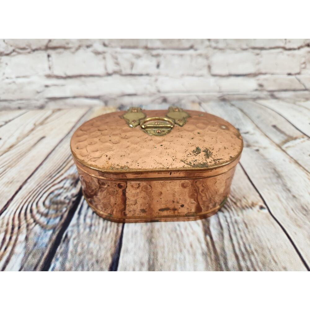 Vintage Oval Hinged Hammered Copper And Brass Box With Lid Sweden Trinket Box
